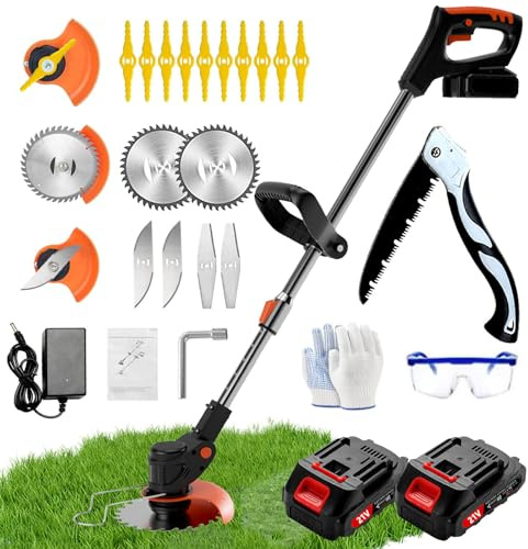 Debroussailleuse Electrique sans Fil, Coupe Bordure sans Fil avec Batterie avec 4 Types De Lames, Debroussailleuse Batterie Livré avec 2 Batteries 21V Et Un Chargeur, Utilisez Une Pelouse Domestique