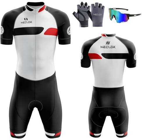 Homme Pro Trifonction Manches Courtes Sports de Plein Air Vêtements de Triathlon＋Rembourré,Combinaison de Cyclisme Homme Body,Tri-Costume d'une Pièce,Course à Pied,Vélo,Natation (TYP-9,L)