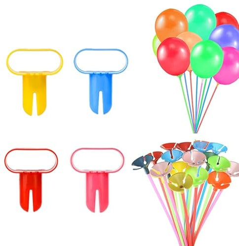 50 Stück Ballonstäbe,Farbe Ballon Binden Werkzeug Ballon Ständer 4 Stück Ballonverschlüsse Schneller Ballonknoter Kleine Wiederverwendbare Plastik Ballon Clips,für geeignet Partydeko Geburtstag