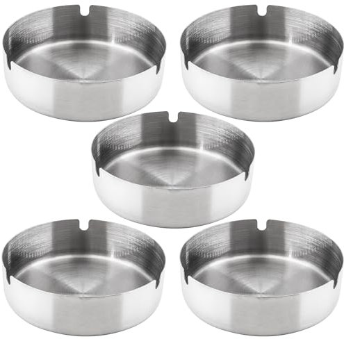 HHNNL 5 Stück Aschenbecher für Draussen, 12cm Aschenbecher, Rund Edelstahl Aschenbecher, Windaschenbecher Outdoor Aschenbecher, Geeignet für Den Innen- und Außenbereich, Silber