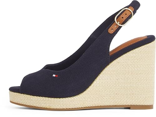 Tommy Hilfiger Damen Wedge Sandalen Flag High Slingback mit Knöchelriemen, Blau (Space Blue), 37