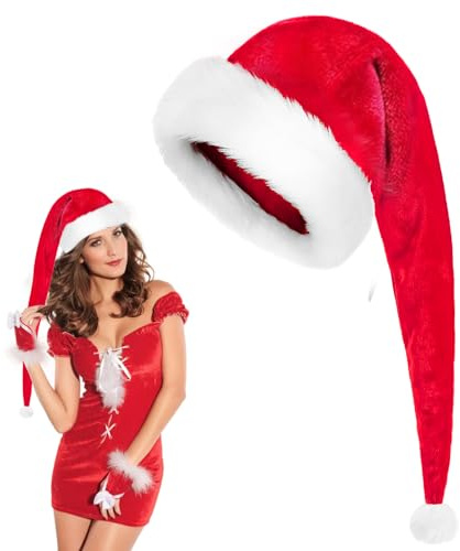 Seachrgif Gorro Navidad,Gorro Navidad Adulto,Gorros Papa Noel,Santa Claus,Sombrero Navida,Gorro de Papá Noel largo de peluche rojo, 80 CM