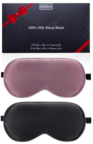 BeeVines Maschera per dormire in 100% seta, gli occhi oscurante (2 PCS) | Maschere per Occhi in Pura Seta 100% con Cinturino Regolabile, Mascherina Notte per i Regali Yoga da Viaggio