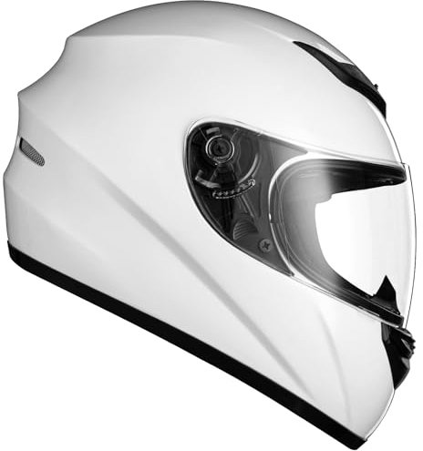 Favoto Motorradhelm Integralhelme für Erwachsene Vollvisierhelm Mopedhelm für Herren Damen Atmungsaktiv ECE Zertifiziert L (59-60cm) Reinweiß