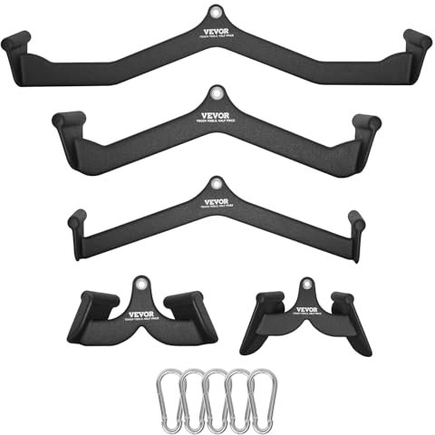 VEVOR Latzug-Aufsätze Rudergerät mit Kabelzug, T-Stange V-Stange 5er-Set Trizeps-Zugstange, gummibeschichteter Griff für Krafttraining am Rücken, Bizeps-Curl, Trizeps-Latzugstange für Fitness-Studio