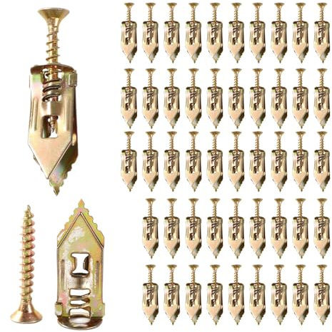 50 Pcs Plasterboard Fixings Screws and 50 Pcs Wall Plugs, Hammer-in Plug for Cavity Wall Fixing Plasterboard, Hollow Wall Expansion Anchors with Self Drilling Screws for Gypsum Board M4*30mm