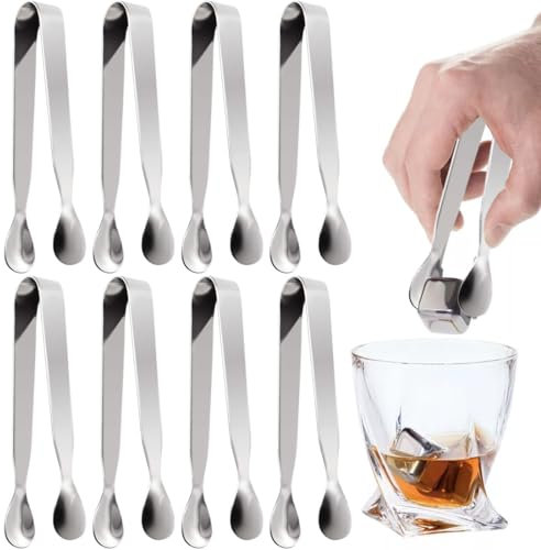 EORPAVU Pinze per ghiaccio Set di 8 pinze per zucchero in acciaio inossidabile, pinze per cubetti di ghiaccio, pinze da portata dorate, resistenti e versatili, per cucina, matrimoni (Argento)