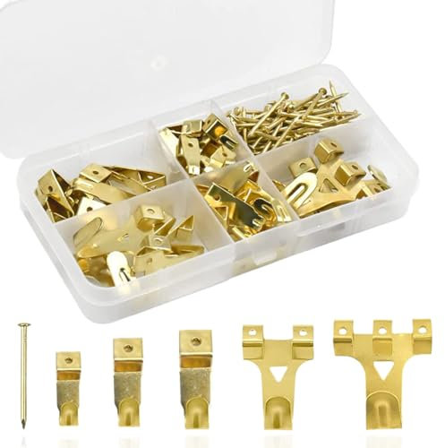 130 Pièces Crochet pour Cadre Photo, Crochet Mural Metal, Kit de Crochets d'Image Accroche Tableau Lourd en Métal Crochets à Suspendre avec Vis pour Toile, Photos, Horloge, Miroir