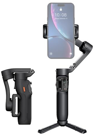 Qukaim Hohem iSteady X3 SE bärbar 3-axlad smartphone gimbalstabilisator, vikbar design, skakskydd, smart spårning, inbyggt batteri, ministativ, 300 g lastkapacitet, kompatibel med 11-16