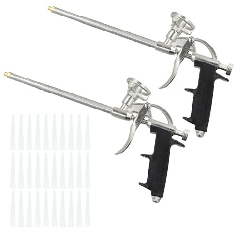 Kuleyng 2 Pack Foam Gun, Expanding Foam Gun with 30 Nozzles, Spray Foam Gun, PU Foaming Gun, Insulating Applicator for Caulking, Filling, and Sealing, Ideal for DIY Projects and Professional Use