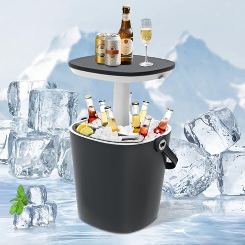 Cooler Bar Side Table 4-Gallon with Lift Top Lid – Hidden Bottle Opener & Food Clips, Multi-Functional Portable Ice Chest for Beer/Wine for Camping, Picnics & Pool Parties, Black