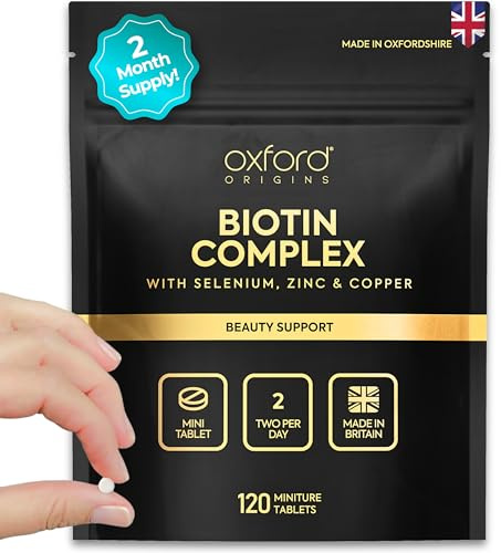 Award Winning Micro Biotin Hair Growth Complex 15000mcg with Zinc, Selenium & Copper - Made in The UK | High Strength Biotin Tablets for Daily Hair, Skin & Nails Support | 120 Mini Tablets