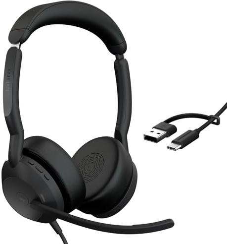 Jabra Evolve2 50 Wired Dual-Ear Headset - Noise Cancelling Headphones, Bluetooth Headset for Work with Noise Cancelling Microphones, Goes with Online Meeting Platforms Like Zoom & Google, Black