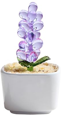 Giacinto decorativo di vetro in vaso di ceramica bianca, ornamento da scrivania, altezza 7,6 cm, pianta bonsai, statuetta decorativa regalo per gli amanti dei fiori, estetica moderna della casa