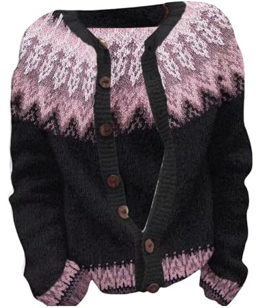 Women's Cardigan with Norwegian Pattern, Buttoned Cardigan in Scandinavian Style, Rustic Fair Isle Cardigan with Colour Gradient