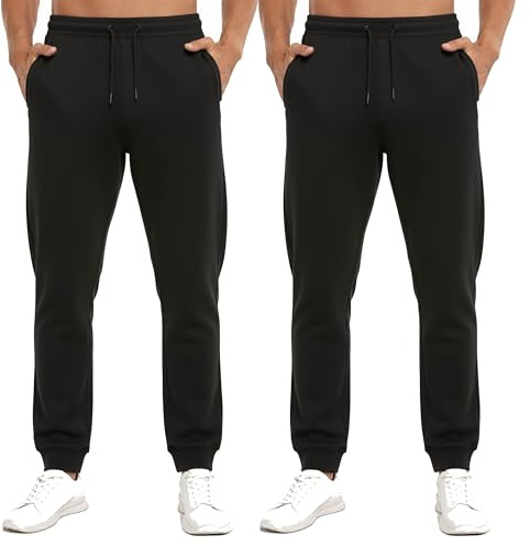 Gift Hub Joggers for Men UK 2 Pack | Tracksuit Bottom Pants, Fleece Jogging Sweatpant & Work Trouser for Men | Stylish & Ideal for Walking, Gym, Running, Travel & Casual Wear | Black, XX Large