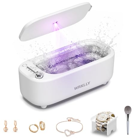 WRKLLY Ultraljudsrengörare för smycken, 50 KHz, 14 oz, professionell ultraljudsrengöringsmaskin med 4 timerlägen, 304 rostfritt stål tank för smycken, glasögon, ringar, mynt