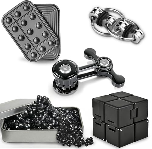 5 Pcs Fidget Toys for Adults & Teens Magnetic Putty Beads Cool Gadgets Slider Metal Fidgets Spinners Cube Office Desk Sensory Toy for Autism ADHD Stress Relief Set Anxiety Items Gift for Teen Boys