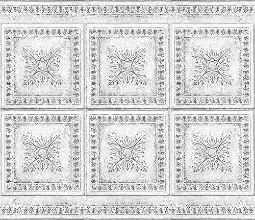 Brewster BHF2770 White Vintage Tin Peel & Stick Backsplash, Metallic