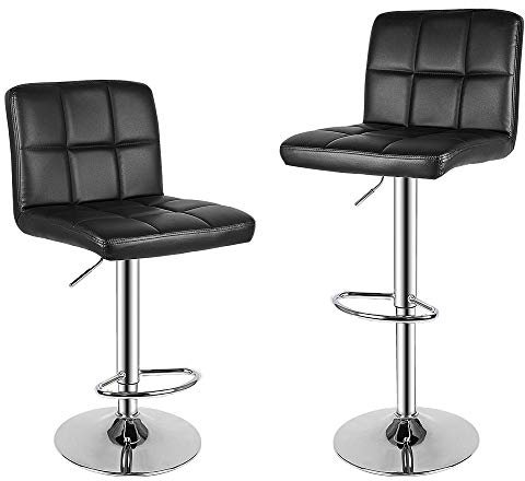 bigzzia Barhocker 2er Set, Barhocker mit Lehne, Höhenverstellbar, PU-Leder Gepolsterter Barstuhl mit Rückenlehne und Fußstütze, 360° Drehbar, für Küche, Theke, Bar, Schwarz