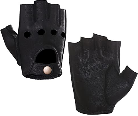 Harssidanzar Deerskin fingerlösa läderkörhandskar för män utan foder mellanfinger GM005A, svart, S