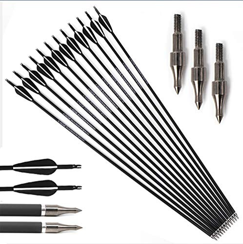 500 Spine Flèches 30 Flèches pour Arcs à Poulies Diamètre Intérieur 6.2mm 30 pouces Flèche de Carbone Pointe en Acier 20/25/30/35/40/65 livres Arc Recurve Tir à l'arc Chasse Tir Cible d'entrainement