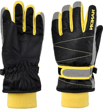 YAPJEB Kids Winter Gloves, Snow Warm Gloves, Waterproof Ski Gloves for Boys and Girls Skating Snowboarding Hiking(Black-S)
