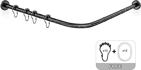 Misounda Duschvorhangstange L Form Ohne Bohren Ecke Badewanne Edelstahl Teleskopstange 70-100x90-120cm mit 18 Stück Duschvorhangringe, für Garderobe Badezimmer Umkleidekabine Eckduschstange