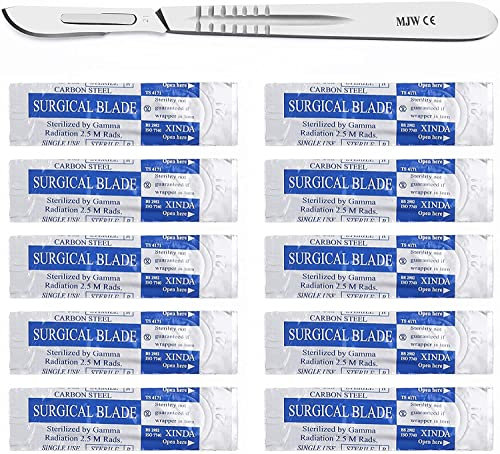 10 cuchillas de bisturí # 21 con mango de bisturí n.º 4 adecuadas para cirugía, letreros, manualidades, cortador de tarjetas, podología, dental