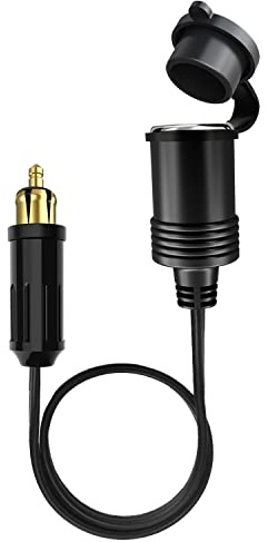 Hoembpn Europäischer Standard DIN Stecker auf Zigarettenanzünder Adapter Buchse Verlängerungskabel, mit wasserdichter Kappe, geeignet für 12-24V Motorrad（30cm）