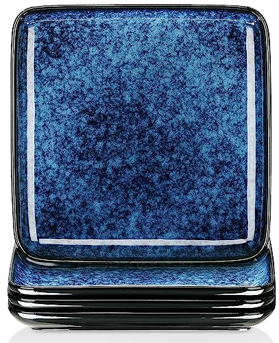 vancasso Dinner Plates, 10.5 Inch Scratch-Resistant Ceramic Plates, Microwave, Oven and Dishwasher Safe Plates Set of 4, Reactive Glaze and Vintage Blue Look