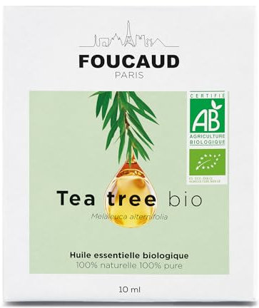 FOUCAUD | Huile essentielle de Tea Tree | Melaleuca alternifolia | BIO | 100% naturelle et pure | Roll on inclus | Chemotypée | certifiée Agriculture Biologique | 10 ml | Marque Française depuis 1946