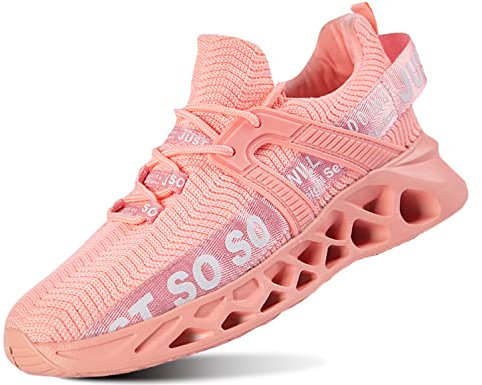 QDCFY Damen Wanderschuhe Laufschuhe Walkingschuhe Leichte Luftkissen Mesh Turnschuhe Rosa 39EU