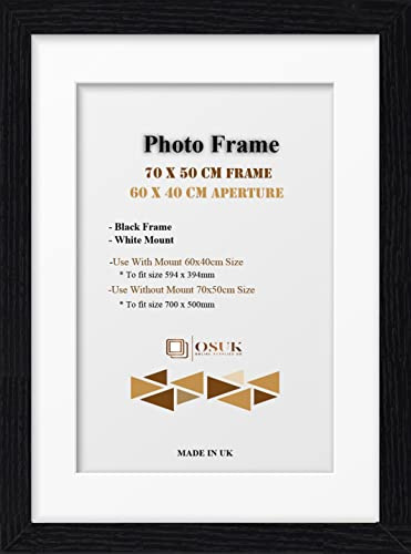 OSUK Black 70x50 cm Frame With 60x40 cm White Mount - Modern Photo Frames With Clear Perspex Front & Wall Mounting Poster Frame - 70 x 50cm Frames With 60 x 40cm Mounts