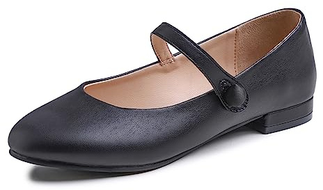 Feversole Ballerina variopinta del Cuscino della Schiuma di Memoria del Macaroon della Pelle, Maryjane Nero Napa Tacco Piatto, 39 EU
