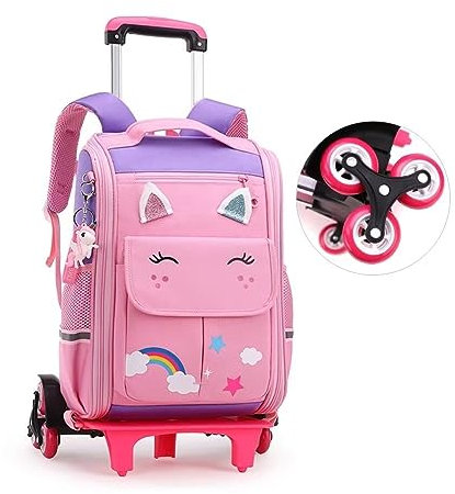 SYDARSYN Trolley Schulrucksack Mädchen, Rucksack mit Rollen für Mädchen, Trolley Schulranzen Rucksacktrolley für Grundschule Mittelschule Reisen (Lila)