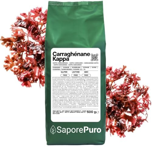 SaporePuro Kappa-Karagénpulver 500 g – Glutenfritt – Gelé- och Stabiliseringsmedel för Maträtter, Köttprodukter, Geléer och Desserter