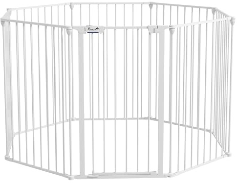 PawHut Parque para Perros Plegable para Mascotas 8 Paneles 64x90 cm Blanco