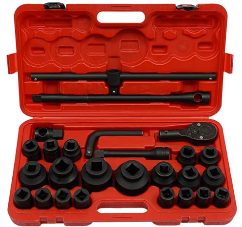 vinnyooc Lot de 26 douilles pour camion - 3/4 et 1 - 21-65 mm - Jeu de clés à douille professionnelles - Pour réparation automobile
