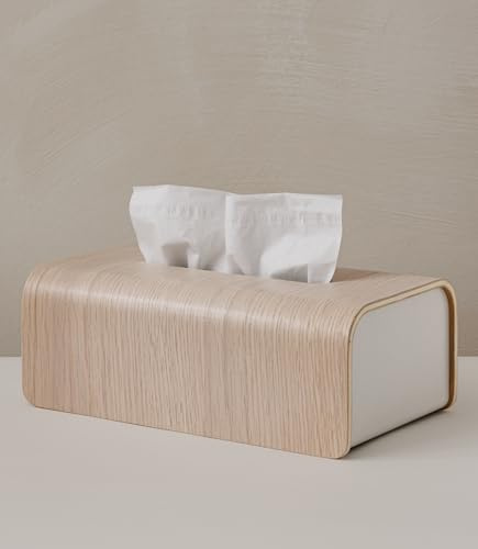 Kazai. Caja para pañuelos de Papel 'Toke' | Chapa de Madera auténtica certificada FSC | Dispensador de toallitas húmedas con diseño escandinavo sostenible | Roble, Blanco