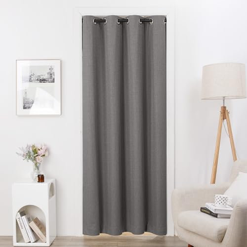 Deconovo 100% Total Verdunkelungsvorhang Feuerhemmender Vorhang Gardinen Wohnzimmer Schallschutz Leinoptik Vorhänge mit Ösen Fenstervorhang, 214x132 cm(HöhexBreite), Hellgrau, 1 Stück
