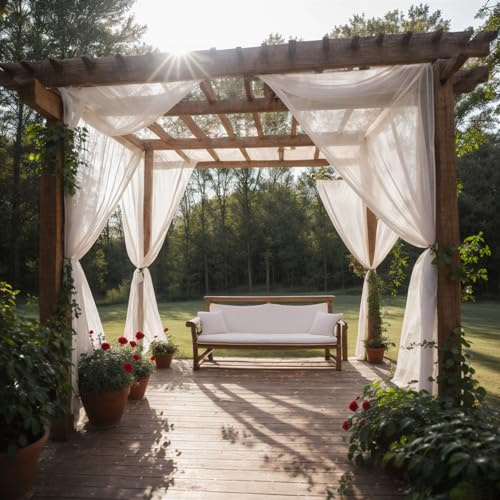 SK Studio Rideau Extérieur, Voilage Extérieurs Imperméables Lumière Filtrer Transparent pour Pergola, Cabanon Jardin, Gazebo, 2 Pièces Blanc, 160x305cm