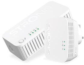 STRONG AV1000 - Kit de adaptador de red WiFi Powerline, extensor de Internet WiFi AC1200 Powerline, Plug & Play con botón de par, puertos Gigabit Ethernet, modo de ahorro de energía, alcance de 300