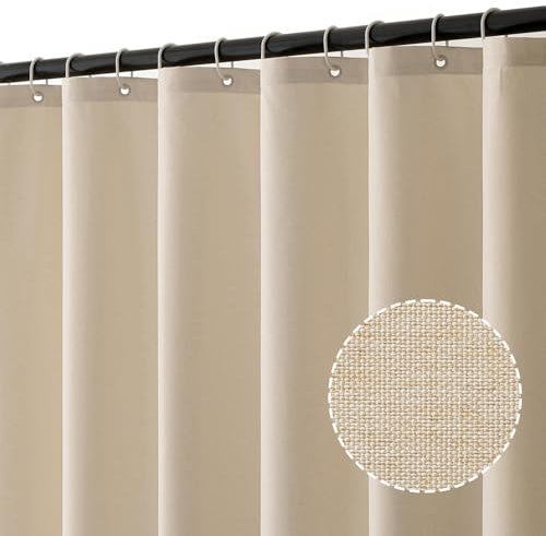 MIULEE Cortina de Ducha de Lino Texturizado 180x200 cm Beige Claro, Cortinas de Ducha Impermeables de poliéster de Lujo para hoteles, Cortina de baño de Tejido Lavable antimoho con 12 Anillas