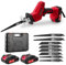 Sararoom Cordless Reciprocating Saw, 21V 0-4000 RPM Variable Speed Reciprocating Saw with 2x2000mAh Batteries & Fast Charger, Electric Saw with 8 Saw Blades for PVC/Wood/Metal Cuting - Red
