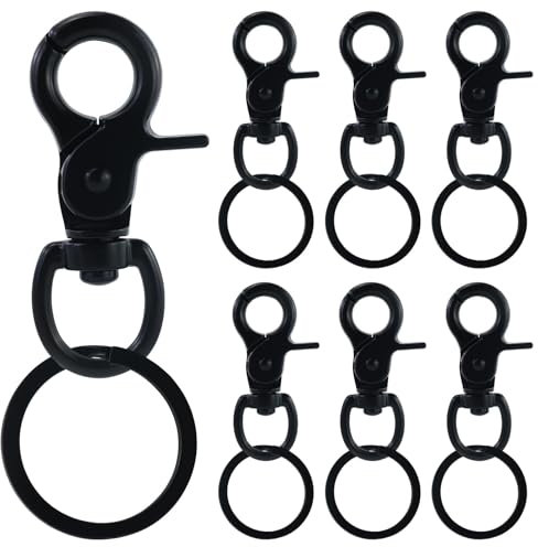 7 unidades de mosquetón con articulación giratoria, resistente aleación de zinc, mosquetón para perros, mosquetón giratorio con llavero, mosquetón negro para correa de perro