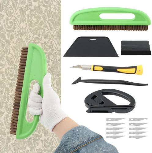 26PCS Wallpaper Smoothing Tool,Wallpaper Tool Kit with Felt Squeegee,Craft Knife,Wallpaper Brush,Wallpaper Scraper Tool,for Peel&Stick Wallpaper,Window Tint Film,Wallpaper Adhesive