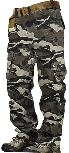 VYLYNL Pantalon militaire camouflage pour homme en coton, pantalon cargo armée pour extérieur, airsoft, combat, chasse, pantalons à plusieurs poches, pantalons tactiques de travail, vêtements de