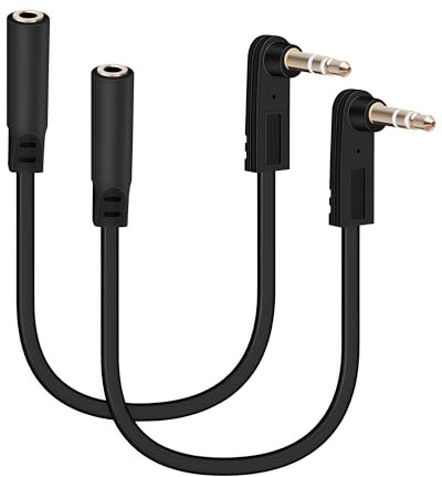 Cavo prolunga audio da 3,5 mm, 0,5 piedi, connettore TRS maschio da 1/8 ad angolo retto con connettore femmina, cavo ausiliario per cuffie, computer portatili e telefoni, confezione da 2 unità