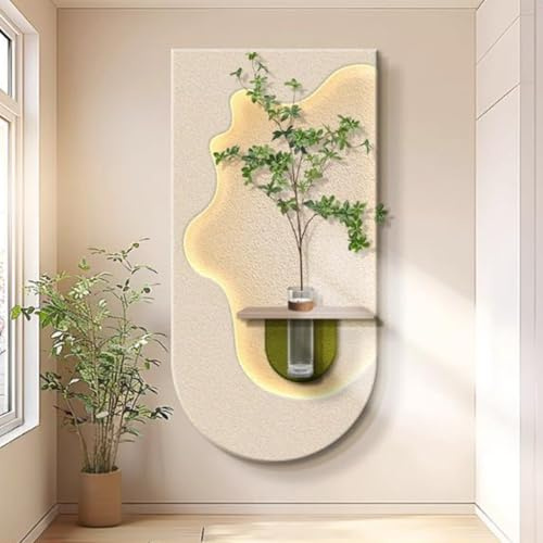 YVYKFZD Decoración de Pared 3D, Esculturas de Pareds de Arenisca, Arte de pareds LED con jarrones, Lámpara de Pared Decorativa Creativa, Mural escultórico for Entrada(Cream 2,40x80cm/15.7x31.4)
